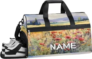 Beautiful Flowers Watercolor Sports Gym Bag with Wet Pocket & Shoes Compartment Travel Duffel Bag for Women Men Custom Sports Gym Bag Personalized Overnight Stay Weekend Tote Beach Luggage