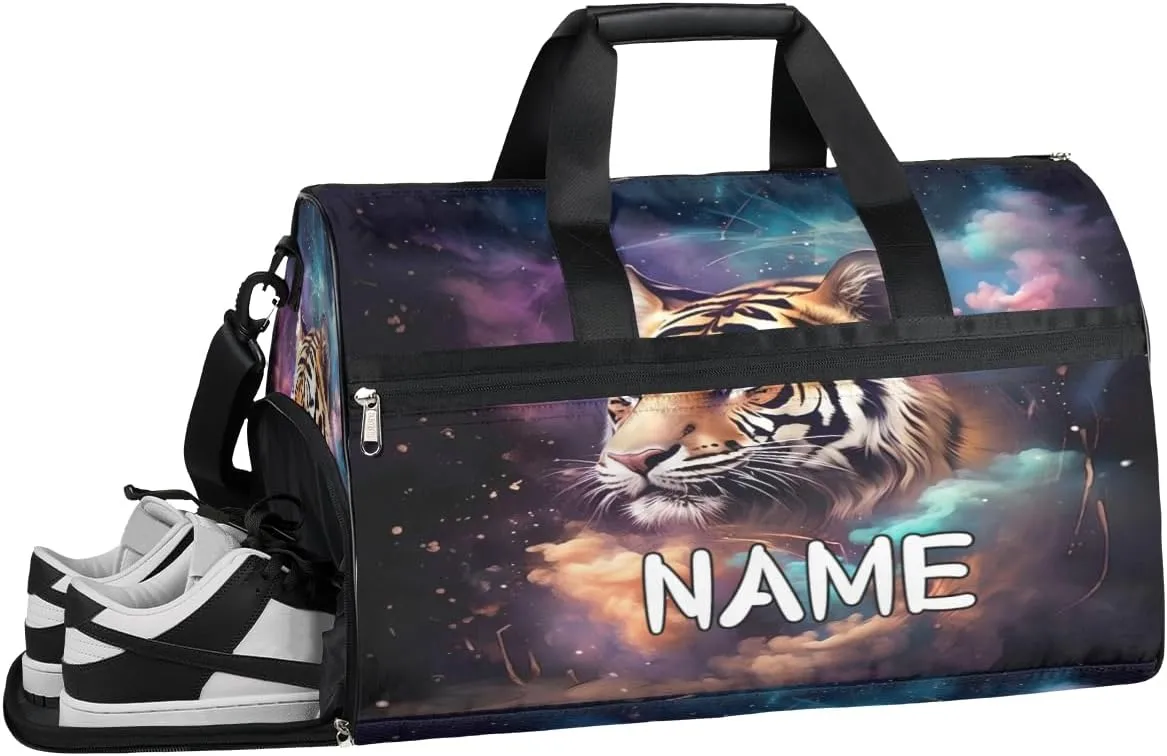 Beautiful Galaxy Tiger Sports Gym Bag with Wet Pocket & Shoes Compartment Travel Duffel Bag for Women Men Custom Sports Gym Bag Personalized Overnight Stay Weekend Tote Beach Luggage