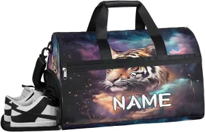 Beautiful Galaxy Tiger Sports Gym Bag with Wet Pocket & Shoes Compartment Travel Duffel Bag for Women Men Custom Sports Gym Bag Personalized Overnight Stay Weekend Tote Beach Luggage