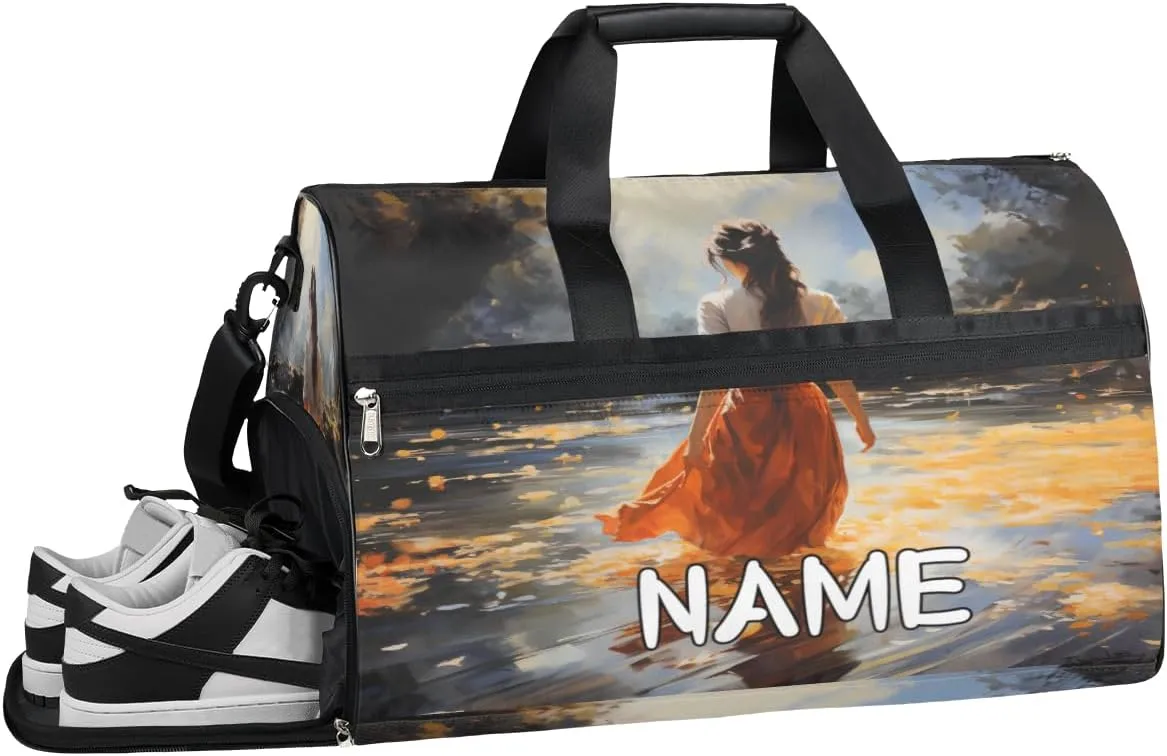 Beautiful Girl Background Sports Gym Bag with Wet Pocket & Shoes Compartment Travel Duffel Bag for Women Men Custom Sports Gym Bag Personalized Overnight Stay Weekend Tote Beach Luggage