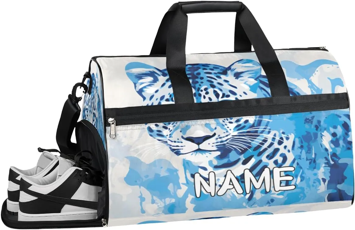Beautiful Leopard Watercolor Sports Gym Bag with Wet Pocket & Shoes Compartment Travel Duffel Bag for Women Men Custom Sports Gym Bag Personalized Overnight Stay Weekend Tote Beach Luggage
