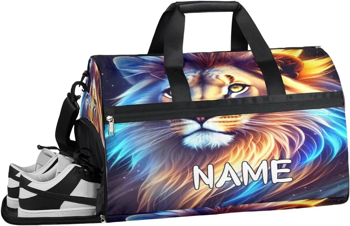 Beautiful Lion Animal Sports Gym Bag with Wet Pocket & Shoes Compartment Travel Duffel Bag for Women Men Custom Sports Gym Bag Personalized Overnight Stay Weekend Tote Beach Luggage