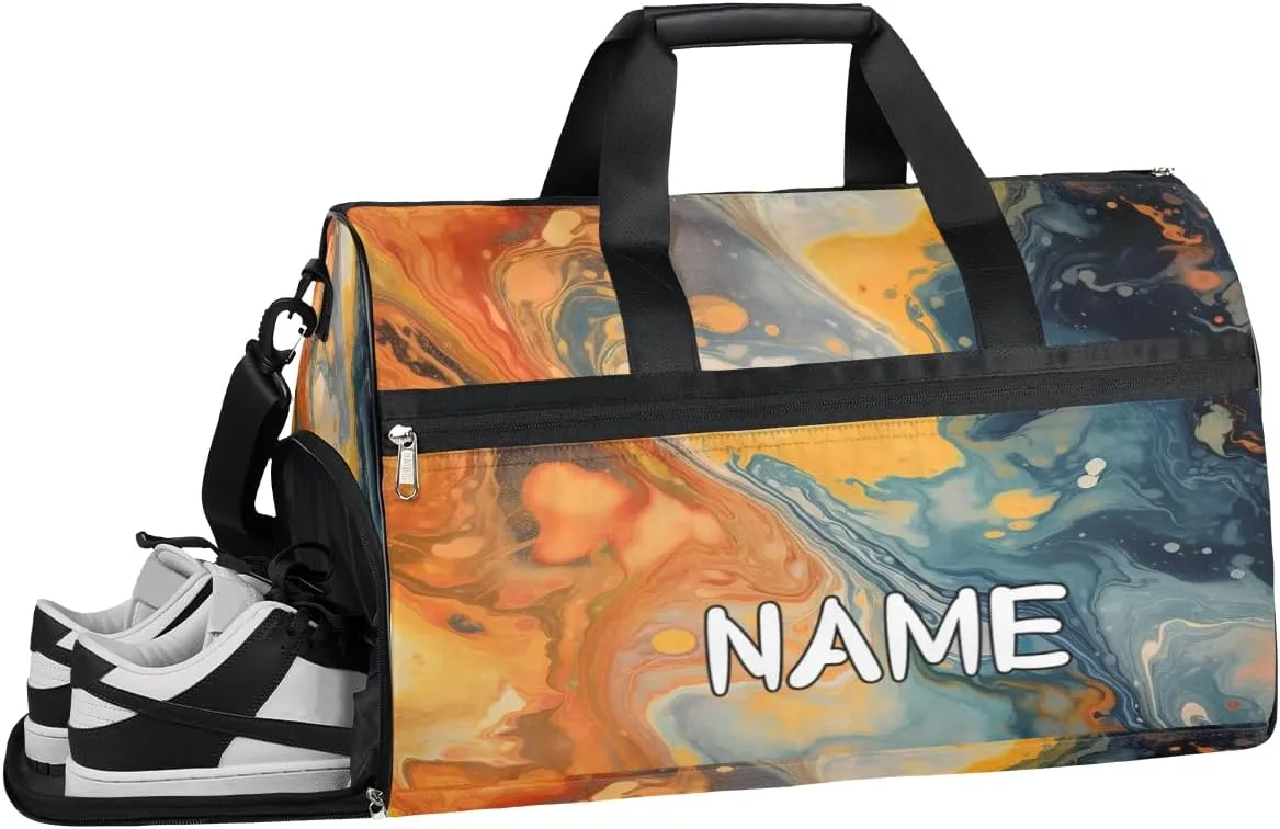 Beautiful Marble Texture Sports Gym Bag with Wet Pocket & Shoes Compartment Travel Duffel Bag for Women Men Custom Sports Gym Bag Personalized Overnight Stay Weekend Tote Beach Luggage