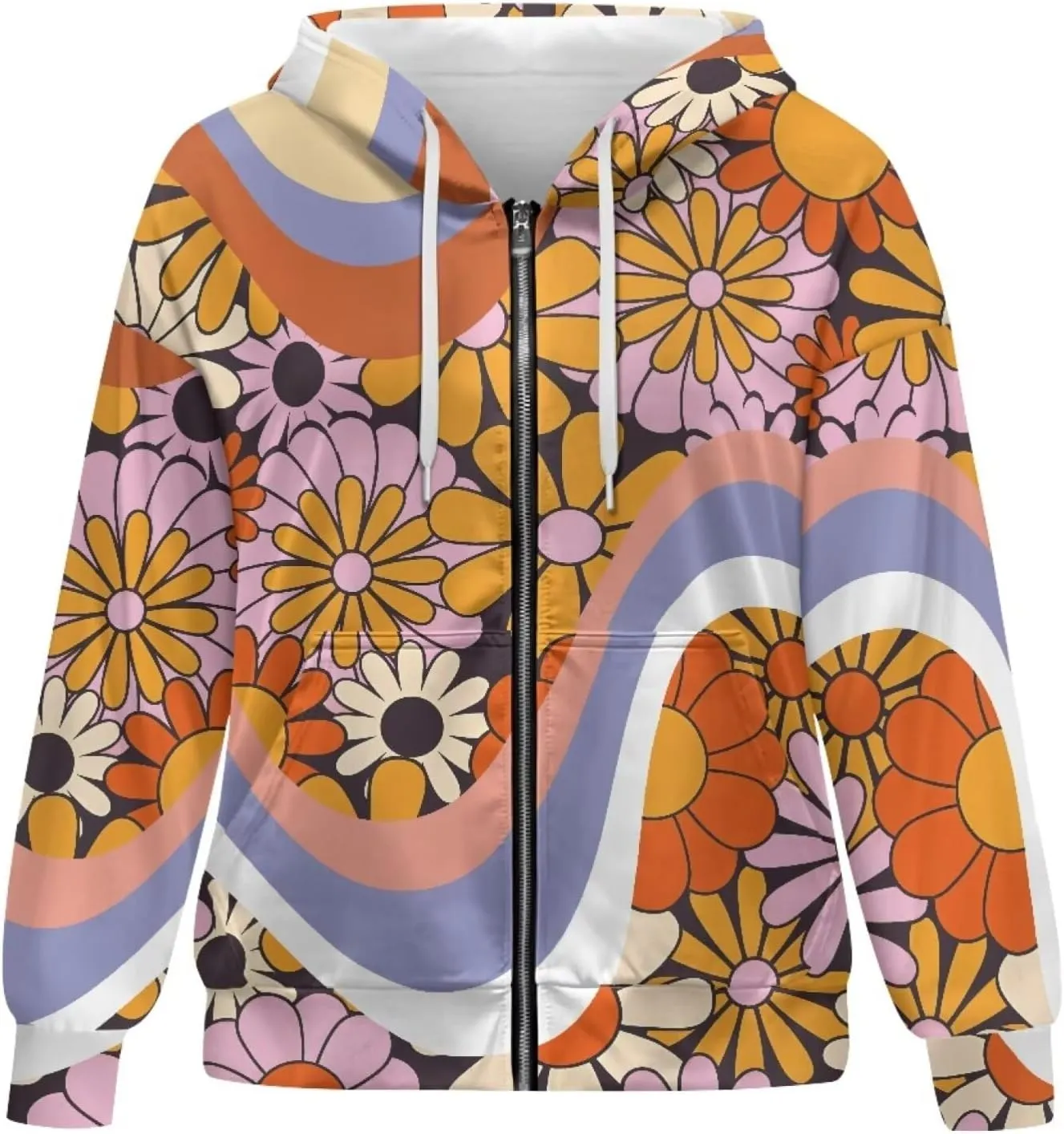 Binienty Hoodie Zip Up Women Oversized Sweatshirts Lightweight Casual Jacket Y2K Clothes Drawstring Hoody Streetwear