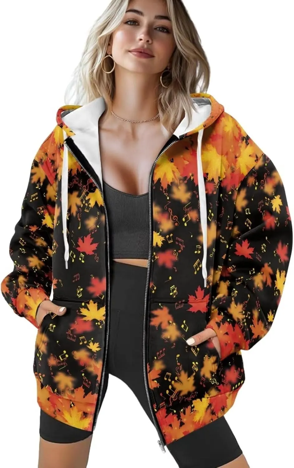 Binienty Hoodie Zip Up Women Oversized Sweatshirts Lightweight Casual Jacket Y2K Clothes Drawstring Hoody Streetwear