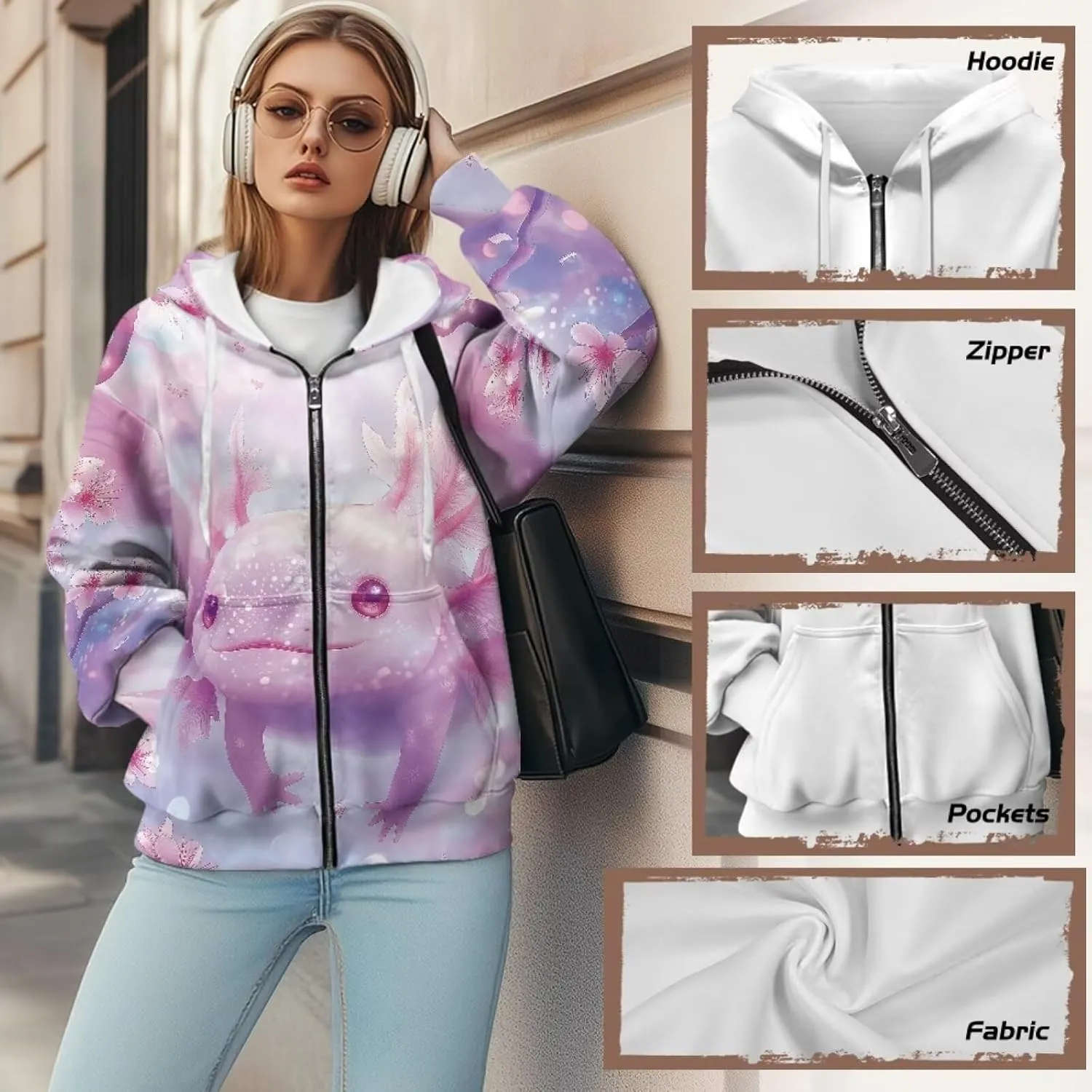 Binienty Hoodie Zip Up Women Oversized Sweatshirts Lightweight Casual Jacket Y2K Clothes Drawstring Hoody Streetwear