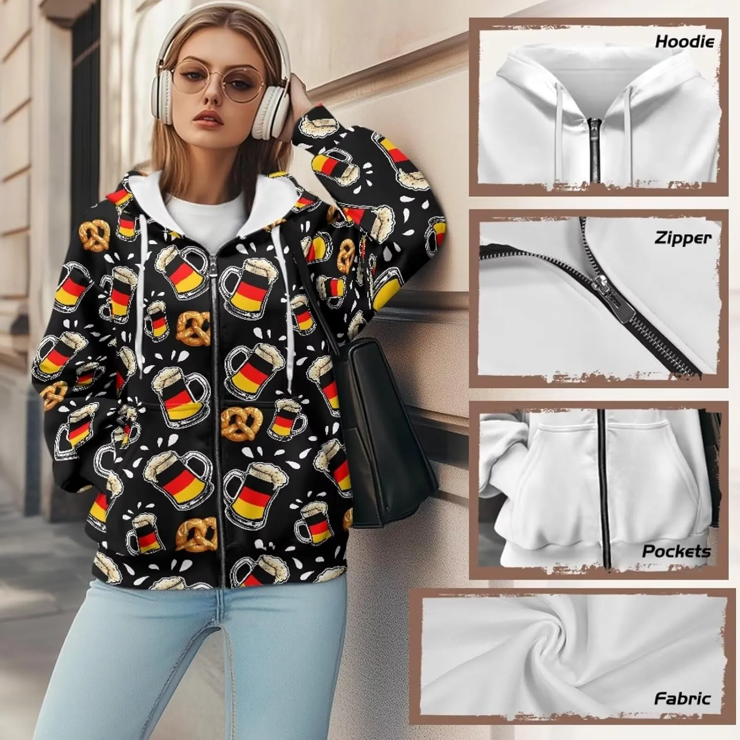 Binienty Hoodie Zip Up Women Oversized Sweatshirts Lightweight Casual Jacket Y2K Clothes Drawstring Hoody Streetwear