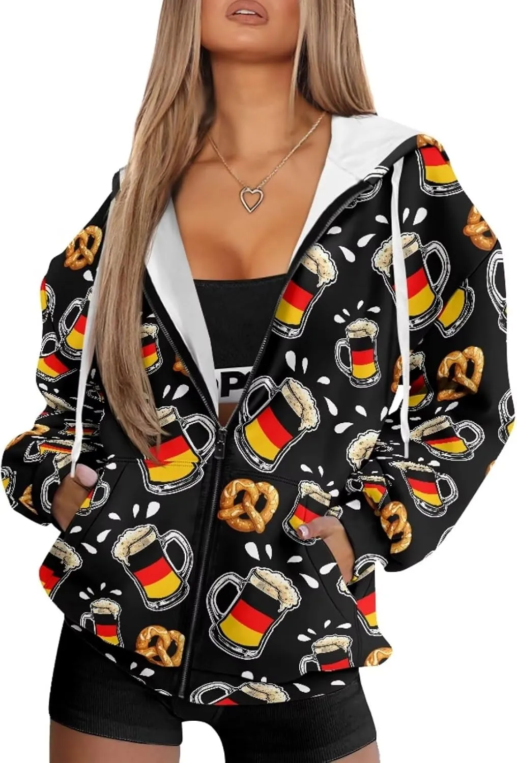 Binienty Hoodie Zip Up Women Oversized Sweatshirts Lightweight Casual Jacket Y2K Clothes Drawstring Hoody Streetwear