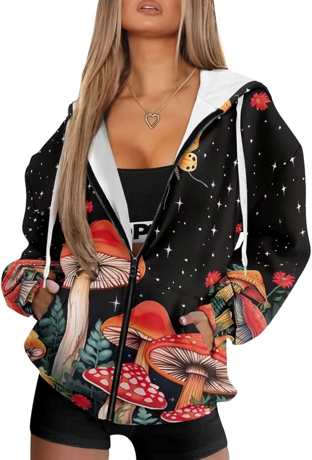 Binienty Hoodie Zip Up Women Oversized Sweatshirts Lightweight Casual Jacket Y2K Clothes Drawstring Hoody Streetwear