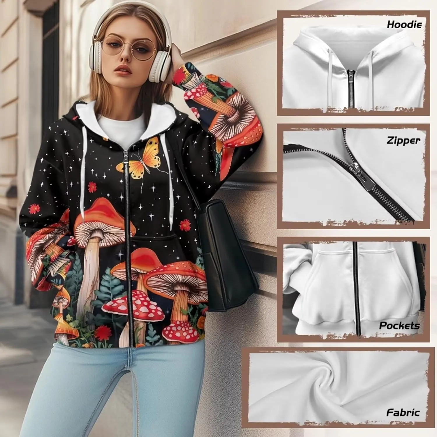 Binienty Hoodie Zip Up Women Oversized Sweatshirts Lightweight Casual Jacket Y2K Clothes Drawstring Hoody Streetwear
