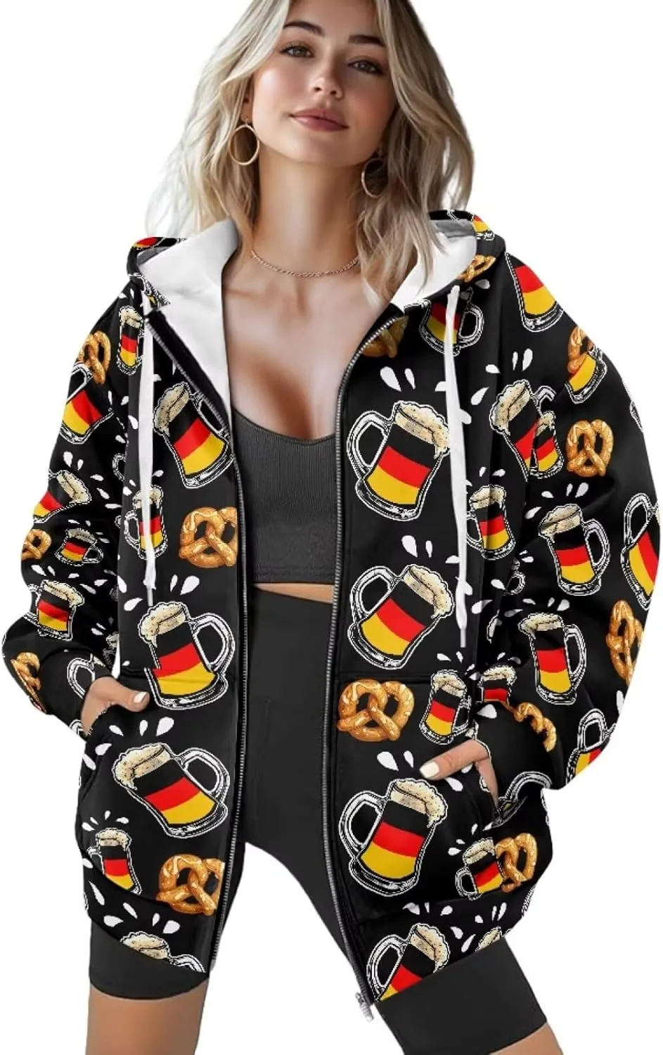Binienty Hoodie Zip Up Women Oversized Sweatshirts Lightweight Casual Jacket Y2K Clothes Drawstring Hoody Streetwear