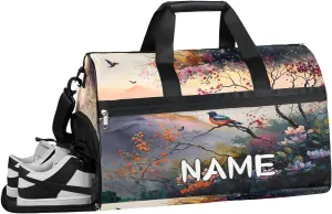 Birds Flowers Spring Sports Gym Bag with Wet Pocket & Shoes Compartment Travel Duffel Bag for Women Men Custom Sports Gym Bag Personalized Overnight Stay Weekend Tote Beach Luggage