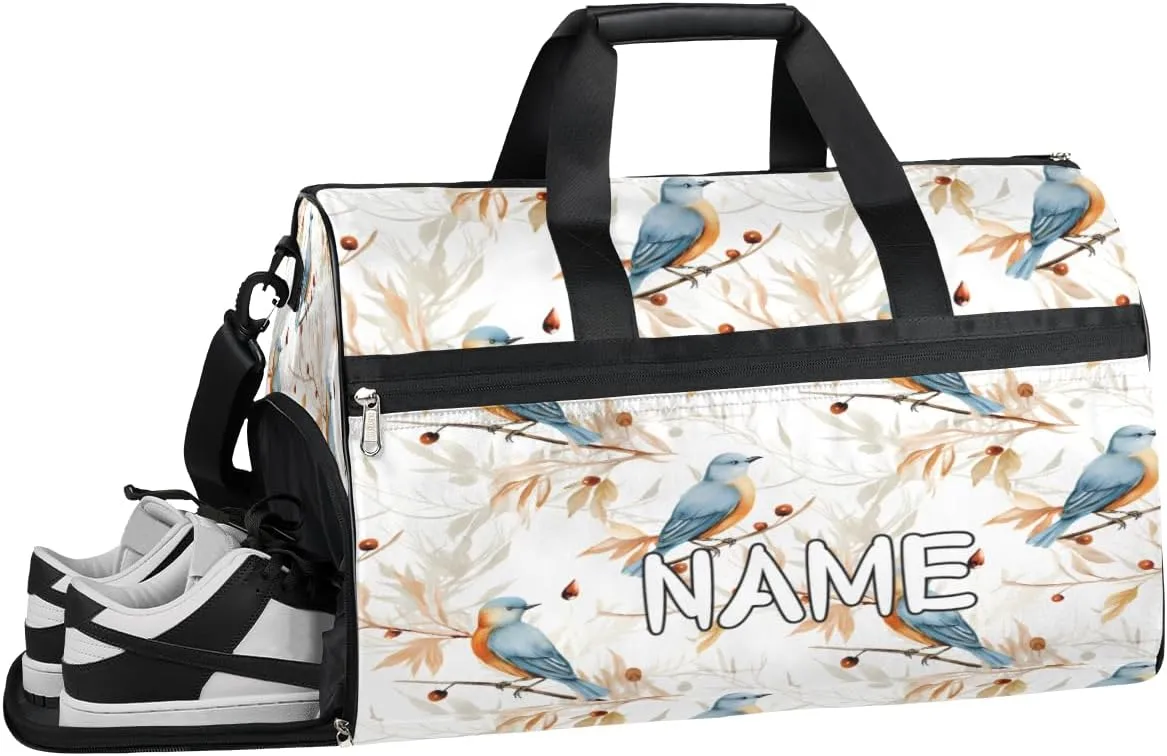Birds Leaf Print Sports Gym Bag with Wet Pocket & Shoes Compartment Travel Duffel Bag for Women Men Custom Sports Gym Bag Personalized Overnight Stay Weekend Tote Beach Luggage