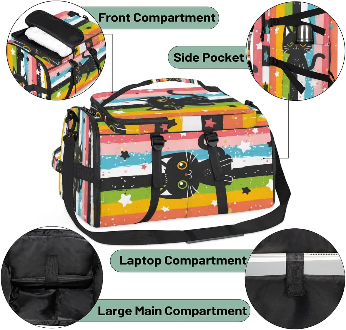 Black Cat Travel Backpack Carry On Flight Approved for Men Women, Lightweight Large Luggage Weekender Casual Daypack Backpacks for Traveling Airplane