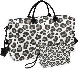 Bolaz Duffle Bag for Travel-Leopard Print5Weekender Overnight Bag with Wet Pocket and Shoes Compartment for WomenLarge Carry On Airport Bag with Toiletry Bag for Travel, Business Trips, Sports