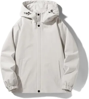 Breathable Waterproof Windproof Hooded Jacket Lightweight Raincoat for Hiking, Camping, Men Women (Outdoor Solid Color)
