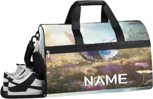 Butterflies Flowers Summer Sports Gym Bag with Wet Pocket & Shoes Compartment Travel Duffel Bag for Women Men Custom Sports Gym Bag Personalized Overnight Stay Weekend Tote Beach Luggage