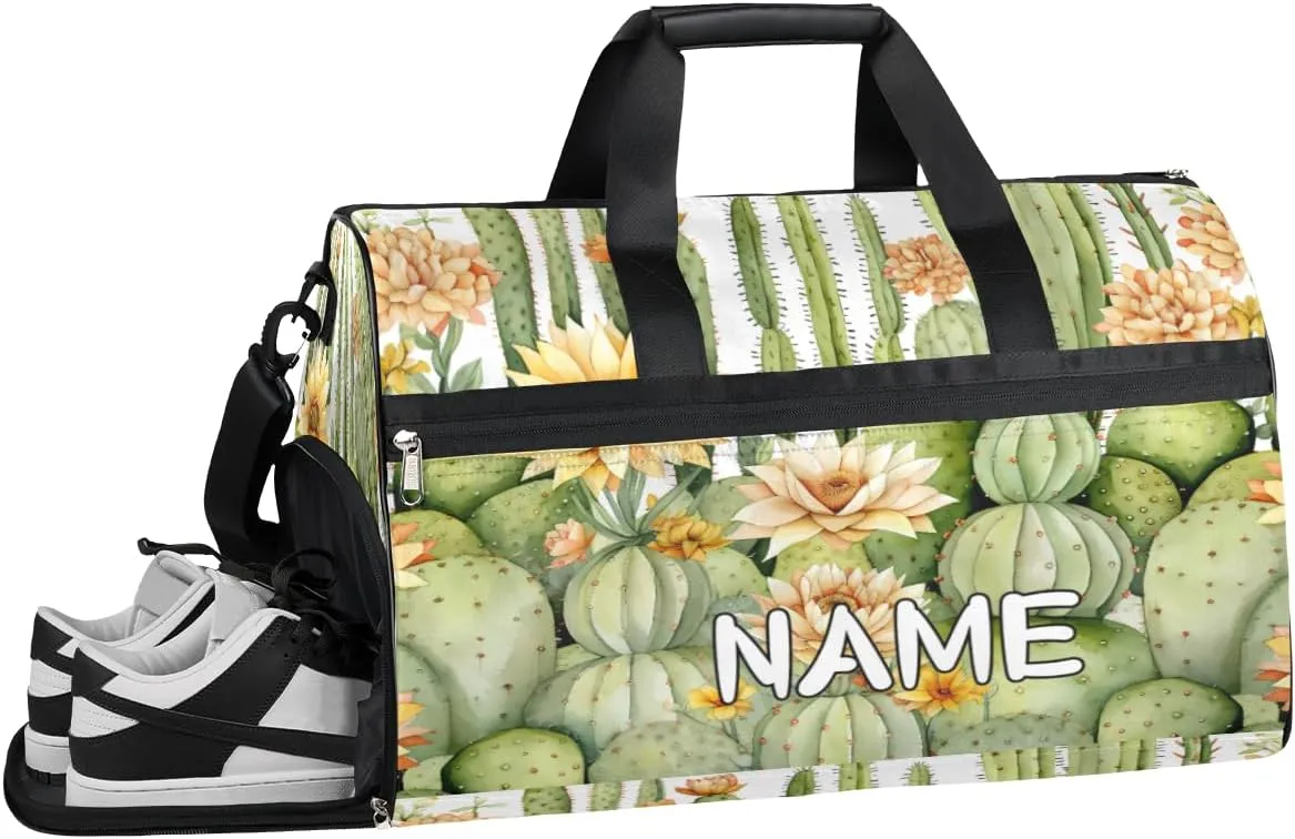 Cactus Summer Daisies Sports Gym Bag with Wet Pocket & Shoes Compartment Travel Duffel Bag for Women Men Custom Sports Gym Bag Personalized Overnight Stay Weekend Tote Beach Luggage