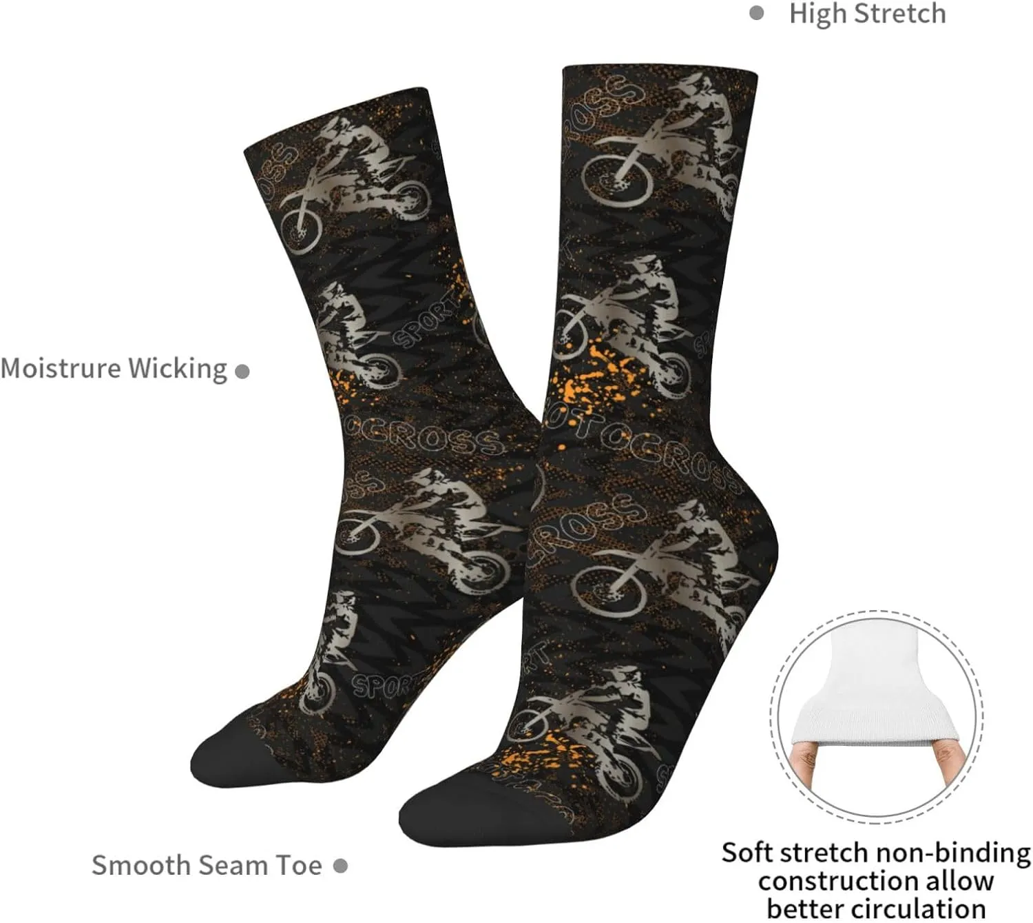Car Racing Crew Socks Unisex Mid Calf Hiking Running Athletic Socks Colorful Print Socks