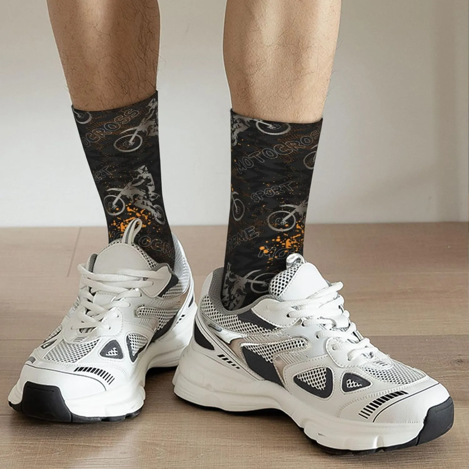Car Racing Crew Socks Unisex Mid Calf Hiking Running Athletic Socks Colorful Print Socks