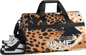 Cartoon Leopard Animal Sports Gym Bag with Wet Pocket & Shoes Compartment Travel Duffel Bag for Women Men Custom Sports Gym Bag Personalized Overnight Stay Weekend Tote Beach Luggage
