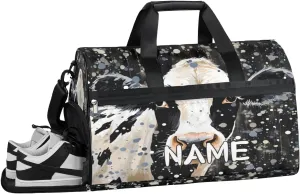 Cattle Animal Graffiti Sports Gym Bag with Wet Pocket & Shoes Compartment Travel Duffel Bag for Women Men Custom Sports Gym Bag Personalized Overnight Stay Weekend Tote Beach Luggage
