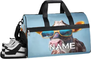 Cattle Sunglasses Print Sports Gym Bag with Wet Pocket & Shoes Compartment Travel Duffel Bag for Women Men Custom Sports Gym Bag Personalized Overnight Stay Weekend Tote Beach Luggage