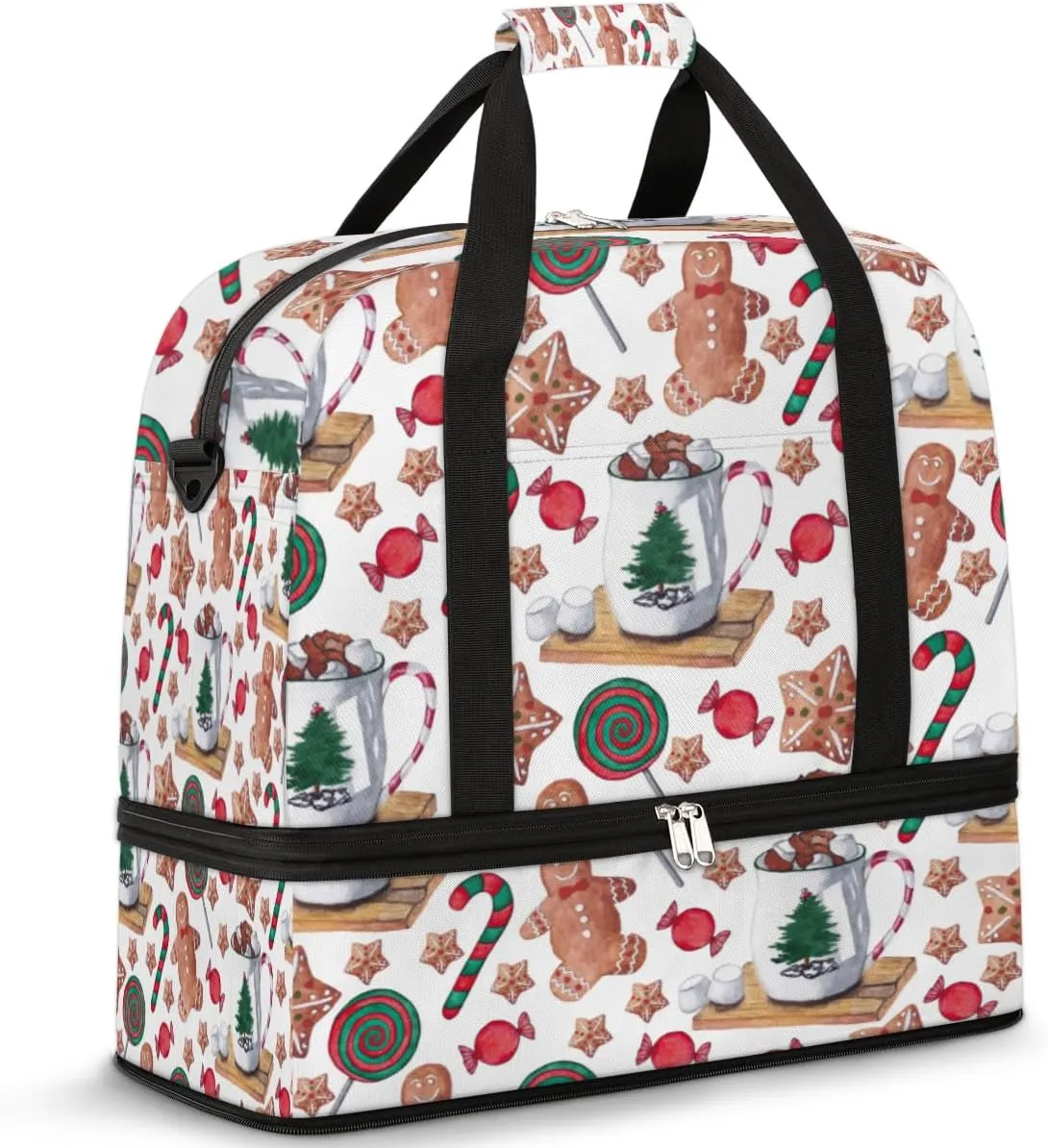 Christmas Gingerbread Man Travel Duffel Bag for Women Men, Cute Gingerbread Man Sports Gym Bag with Shoes Compartment Foldable Overnight Bag Weekender Tote Workout Carry On Luggage Bag
