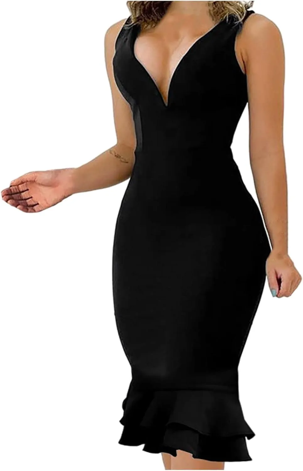 Cocktail Dresses for Women,2024 Summer Elegant Bodycon V Neck Party Dress,Trendy Pleated Irregular Hem Formal Dress