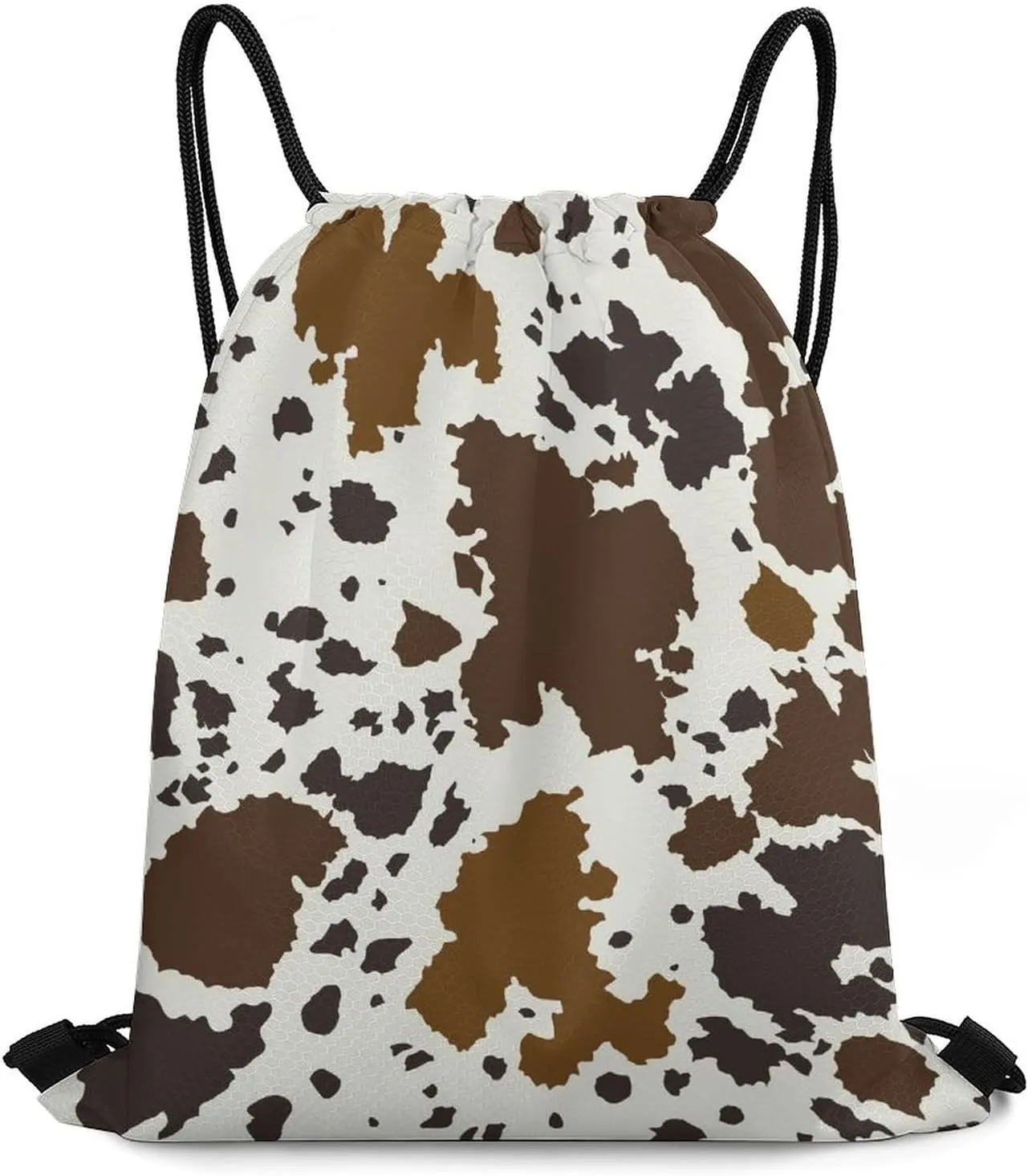College Lightweight Bag, Large and Soft Drawstring Shoulder Backpack Compatible with Brown Skin Milk Cow Print, Reusable Storage Bag for Book Shoes Drink, Sports Gym Training Cinch Bag