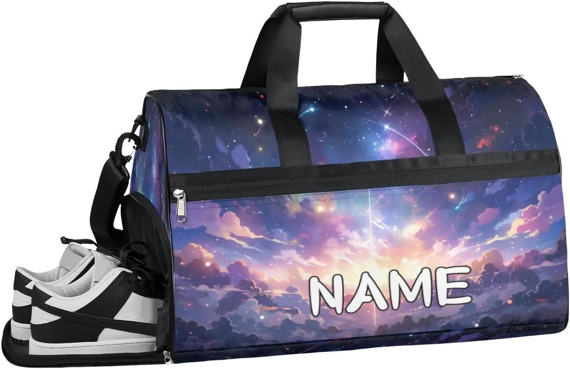 Colorful Galaxy Illustration Sports Gym Bag with Wet Pocket & Shoes Compartment Travel Duffel Bag for Women Men Custom Sports Gym Bag Personalized Overnight Stay Weekend Tote Beach Luggage