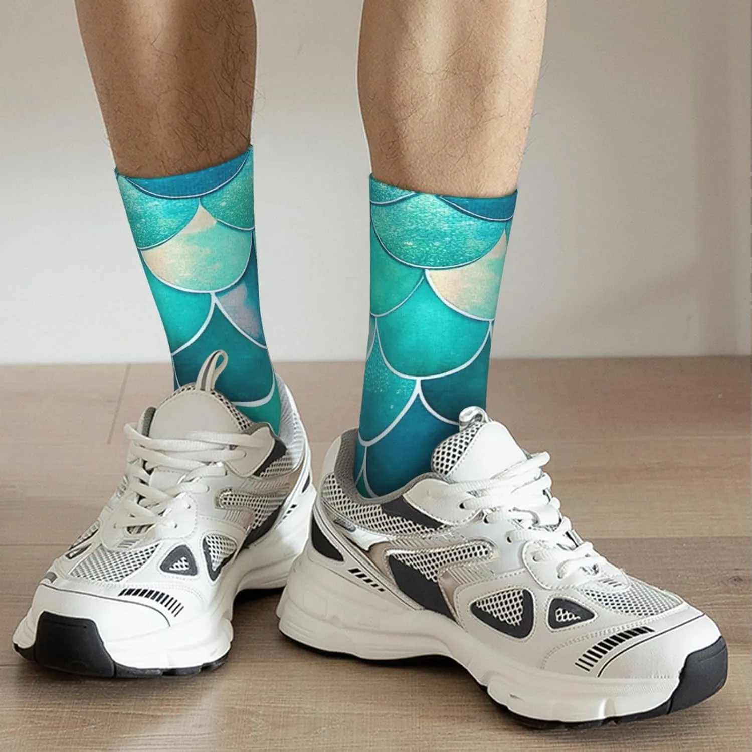 Colorful Mermaid Scales Crew Socks Unisex Mid Calf Hiking Running Athletic Socks Colorful Print Socks