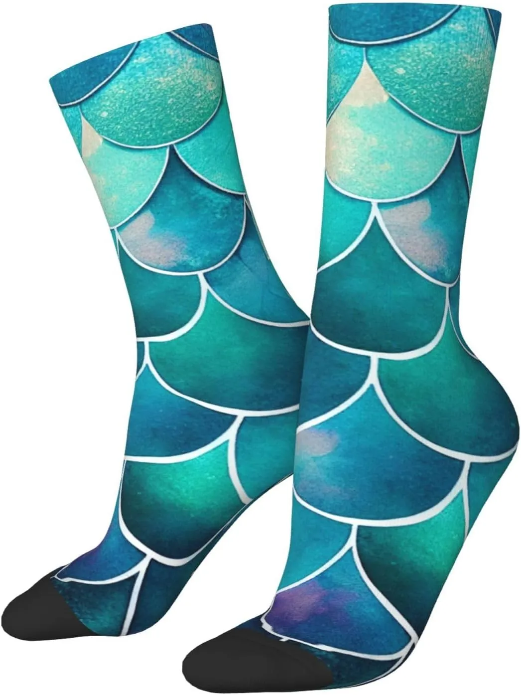 Colorful Mermaid Scales Crew Socks Unisex Mid Calf Hiking Running Athletic Socks Colorful Print Socks