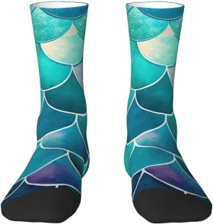 Colorful Mermaid Scales Crew Socks Unisex Mid Calf Hiking Running Athletic Socks Colorful Print Socks