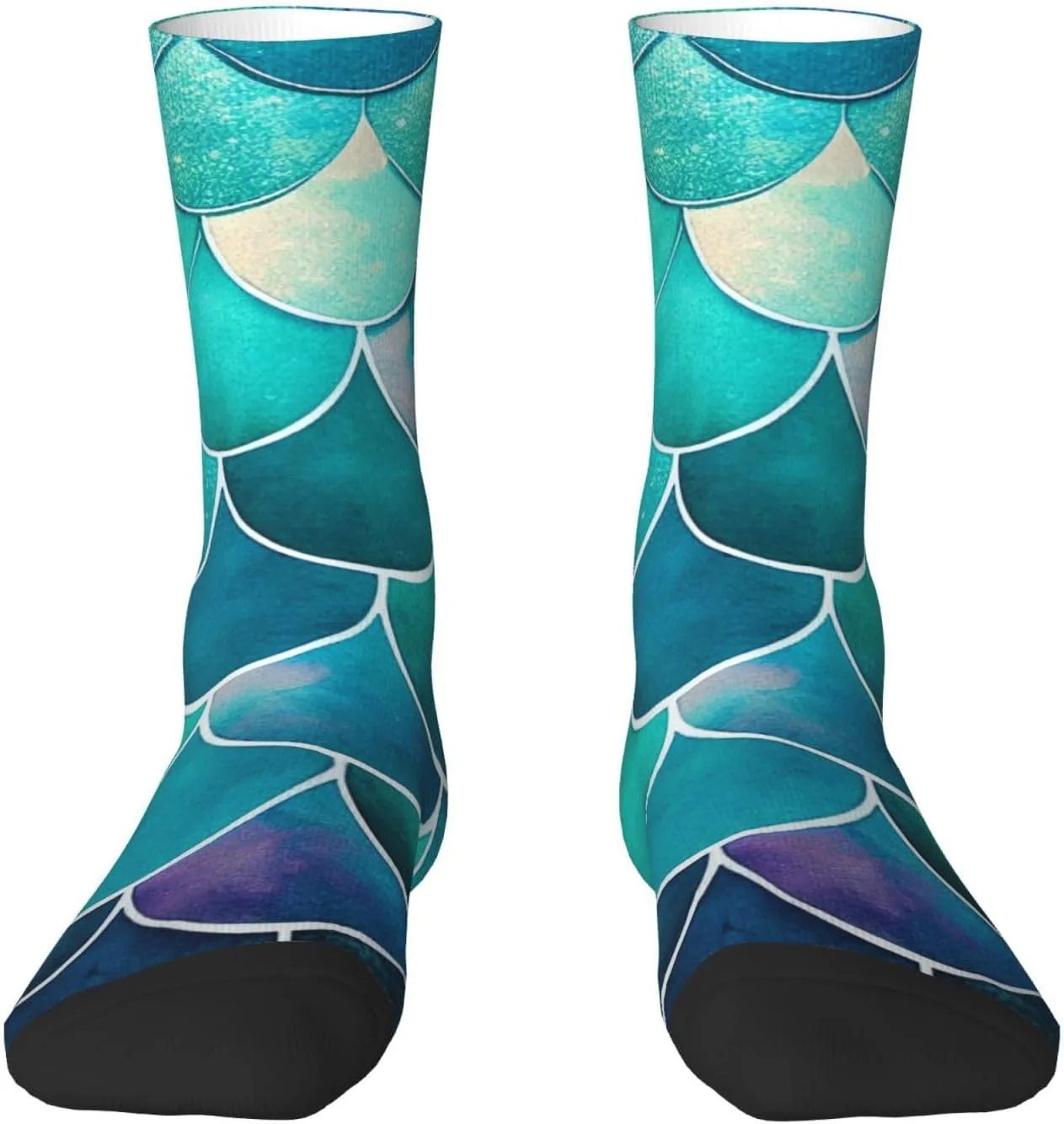 Colorful Mermaid Scales Crew Socks Unisex Mid Calf Hiking Running Athletic Socks Colorful Print Socks
