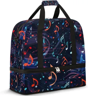 Colorful Musical Notes Travel Duffel Bag for Women Men, Music Pattern Sports Gym Bag with Shoes Compartment Foldable Overnight Bag Weekender Tote Workout Carry On Luggage Bag