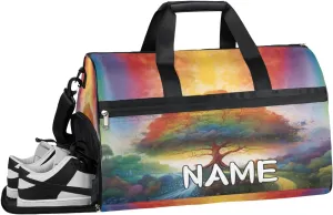 Colorful Tree Illustration Sports Gym Bag with Wet Pocket & Shoes Compartment Travel Duffel Bag for Women Men Custom Sports Gym Bag Personalized Overnight Stay Weekend Tote Beach Luggage