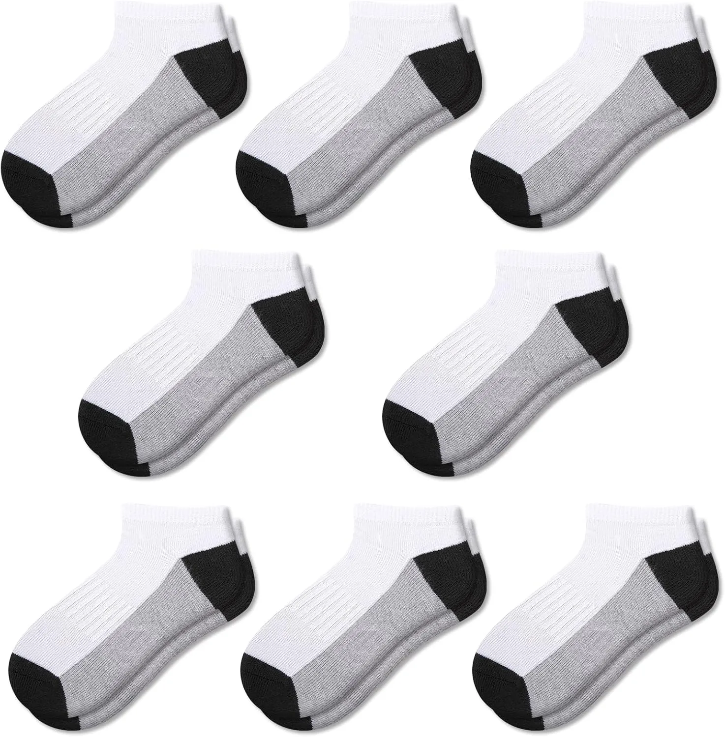 Comfoex Boys Ankle Athletic Low Cut Socks - 8 Pairs for 6-8, 4-6, 8-10 Years Old - Half Cushioned Short Socks