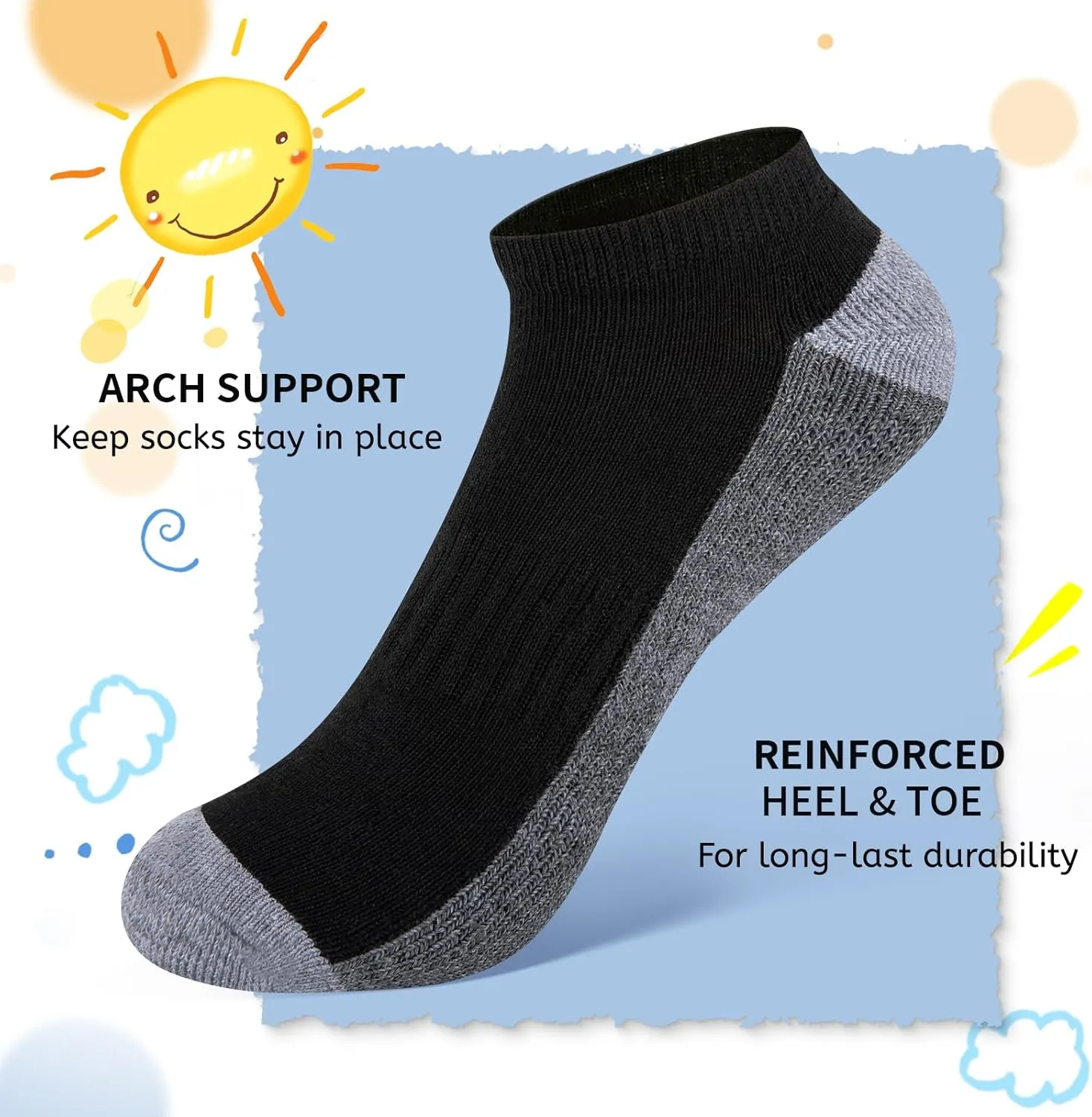 Comfoex Boys Ankle Athletic Low Cut Socks - 8 Pairs for 6-8, 4-6, 8-10 Years Old - Half Cushioned Short Socks