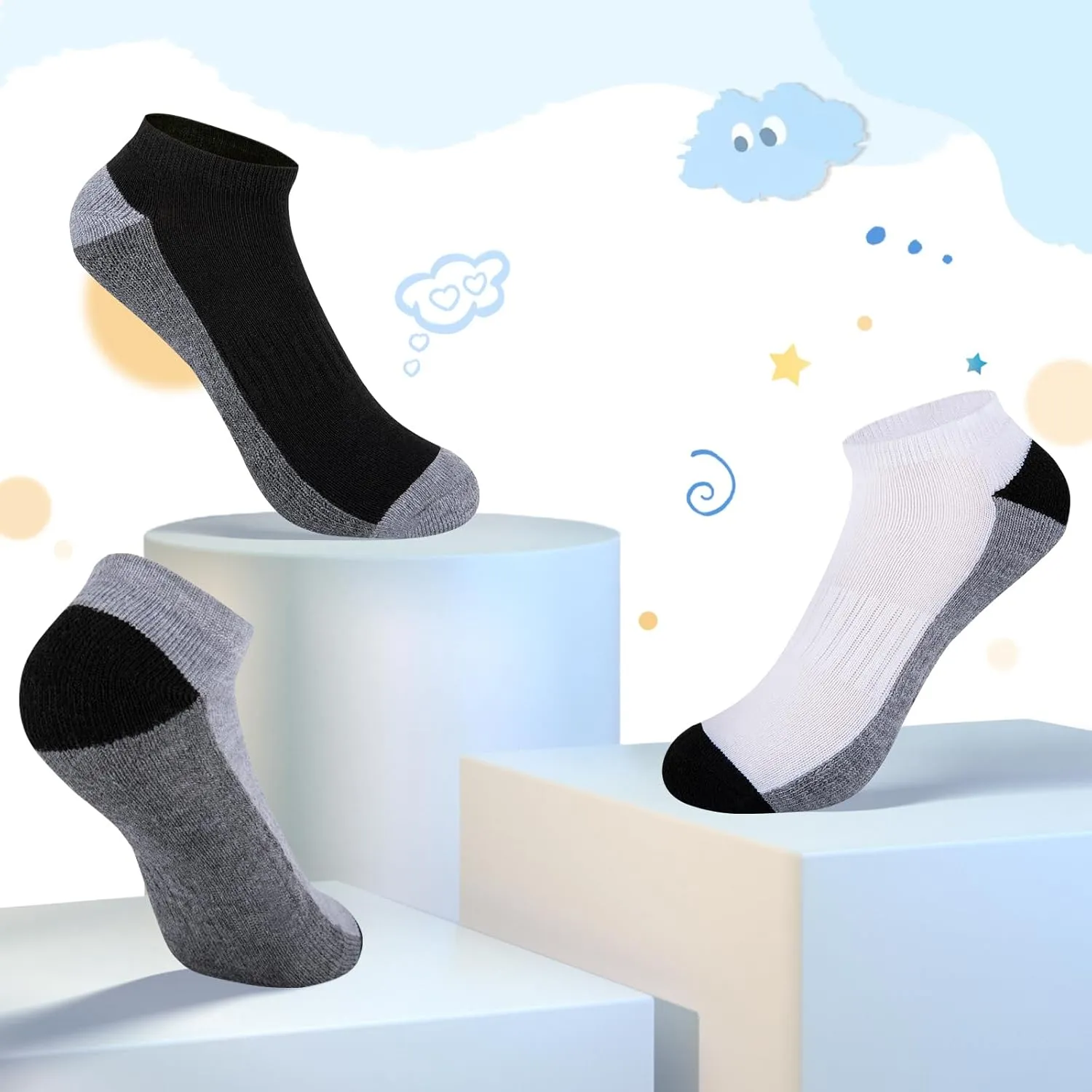 Comfoex Boys Ankle Athletic Low Cut Socks - 8 Pairs for 6-8, 4-6, 8-10 Years Old - Half Cushioned Short Socks