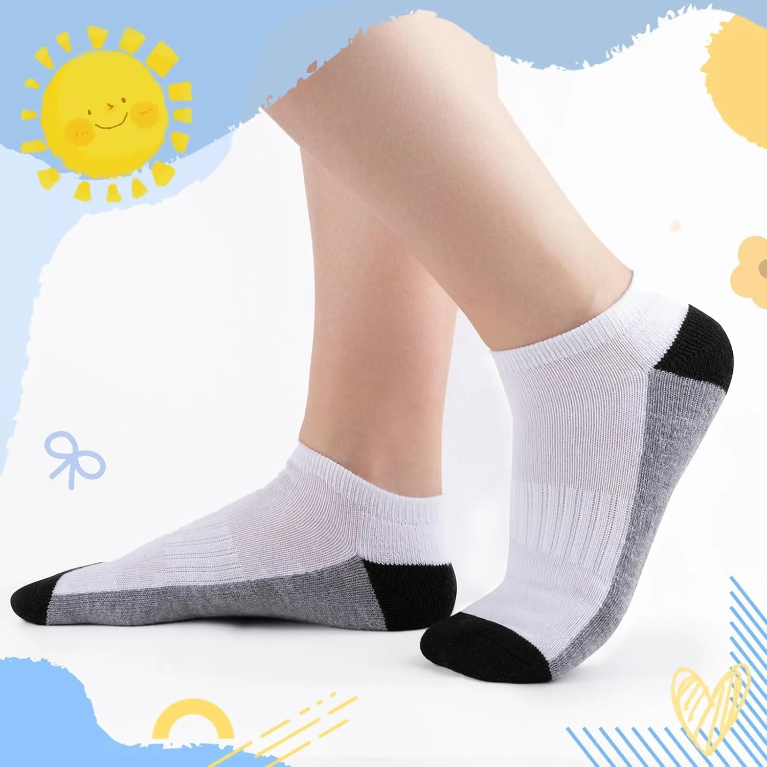 Comfoex Boys Ankle Athletic Low Cut Socks - 8 Pairs for 6-8, 4-6, 8-10 Years Old - Half Cushioned Short Socks