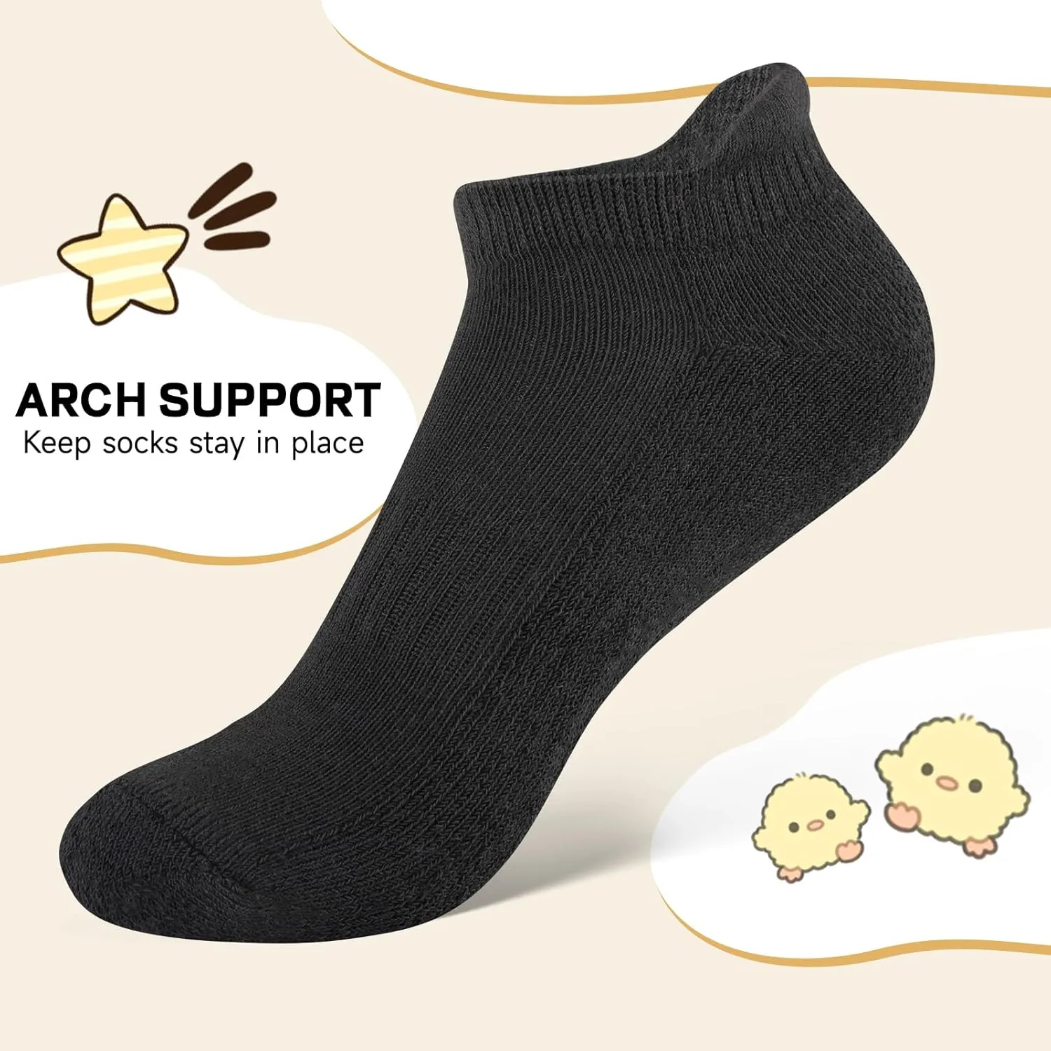 Comfoex Boys Girls Socks 8 Pairs Ankle Athletic Low Cut Socks For Kids 4-6 6-8 8-10 Years Old With Cushioned Sole