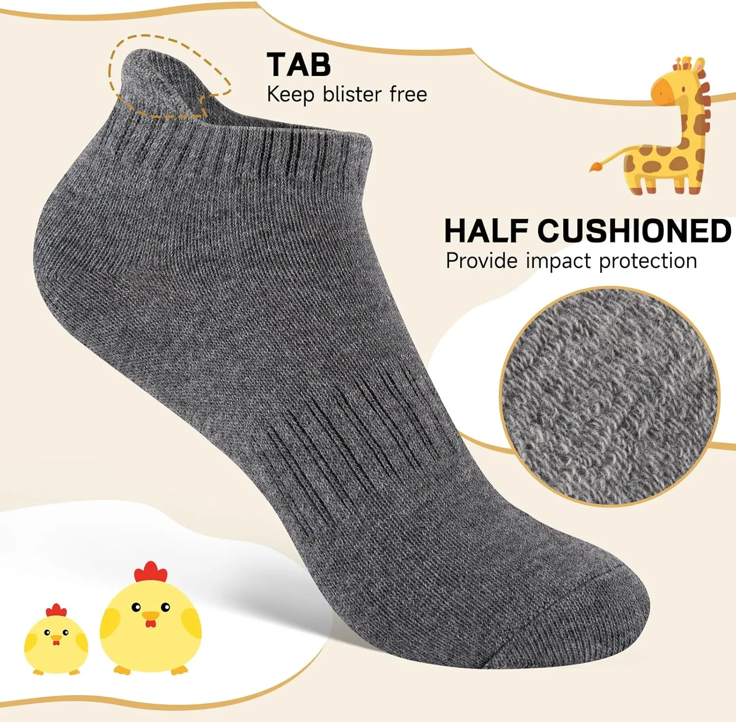 Comfoex Boys Girls Socks 8 Pairs Ankle Athletic Low Cut Socks For Kids 4-6 6-8 8-10 Years Old With Cushioned Sole