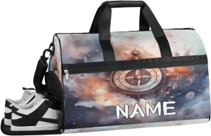 Compass Nautical Watercolor Sports Gym Bag with Wet Pocket & Shoes Compartment Travel Duffel Bag for Women Men Custom Sports Gym Bag Personalized Overnight Stay Weekend Tote Beach Luggage