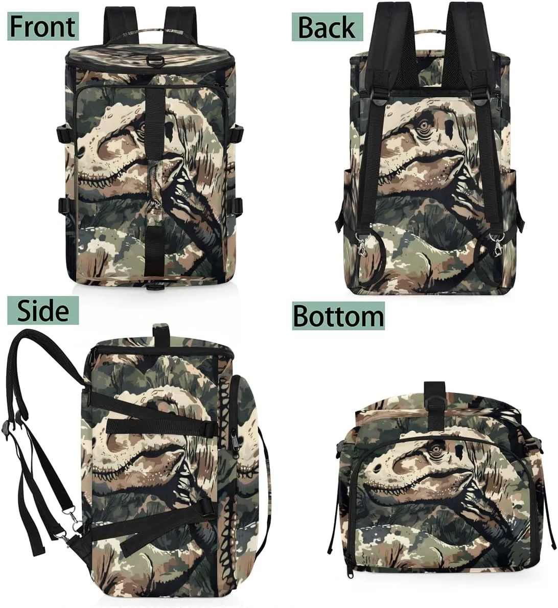 Cool Camo Dinosaur Travel Backpack Carry On Flight Approved for Men Women, Lightweight Large Luggage Weekender Casual Daypack Backpacks for Traveling Airplane