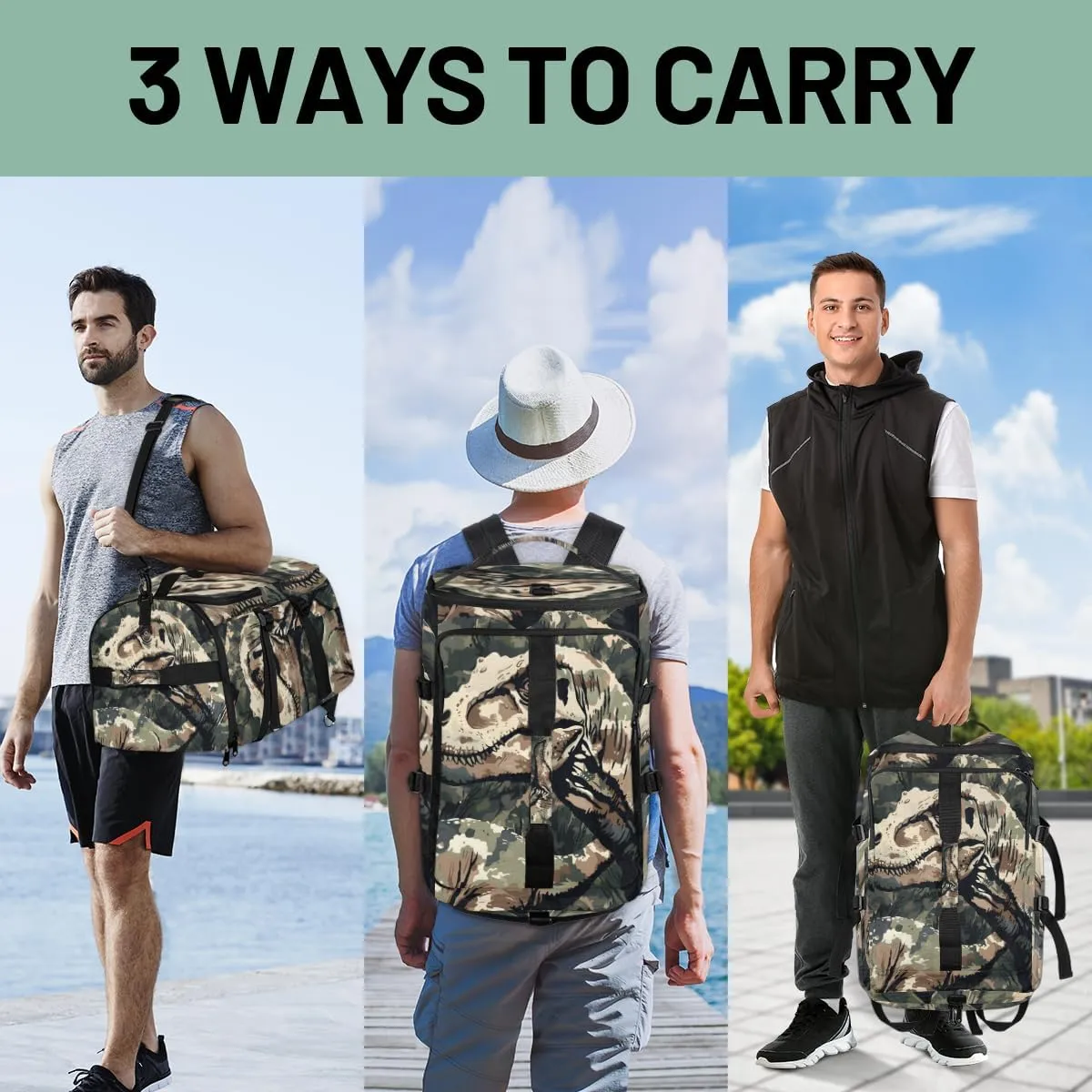 Cool Camo Dinosaur Travel Backpack Carry On Flight Approved for Men Women, Lightweight Large Luggage Weekender Casual Daypack Backpacks for Traveling Airplane