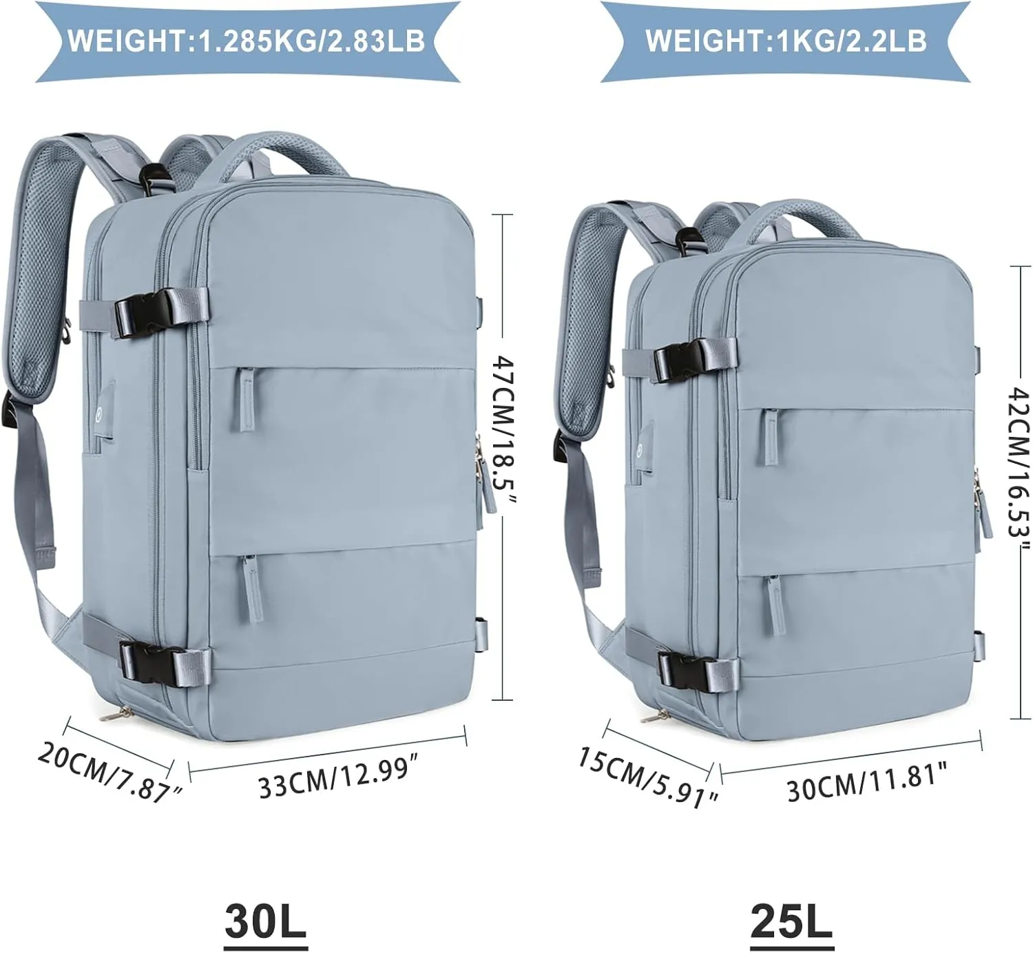 coowoz Large Travel Backpack For Women Men,Carry On Backpack Flight Approved,Hiking Backpack Waterproof Outdoor Rucksack Casual Daypack Fit 15.6 Inch Laptop Shoes Compartment (Gray Blue-L)