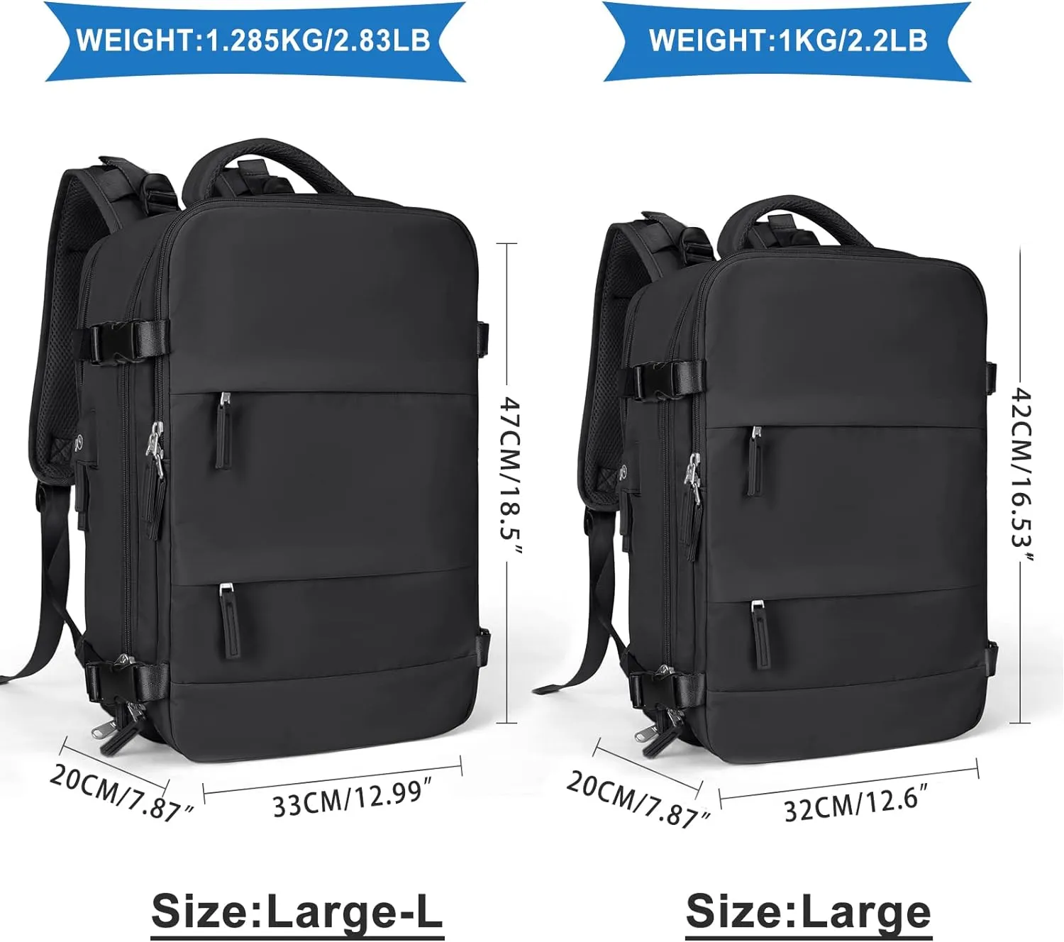 coowoz Large Travel Backpack For Women Men,Carry On Backpack Flight Approved,Hiking Backpack Waterproof Outdoor Sports Rucksack Casual Daypack Fit 15.6 Inch Laptop Shoes Compartment (Black)