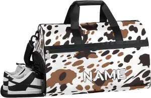Cow Spots Printing Sports Gym Bag with Wet Pocket & Shoes Compartment Travel Duffel Bag for Women Men Custom Sports Gym Bag Personalized Overnight Stay Weekend Tote Beach Luggage