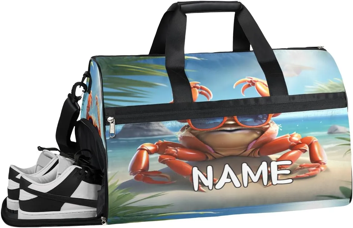 Crab Beach Hawaii Sports Gym Bag with Wet Pocket & Shoes Compartment Travel Duffel Bag for Women Men Custom Sports Gym Bag Personalized Overnight Stay Weekend Tote Beach Luggage